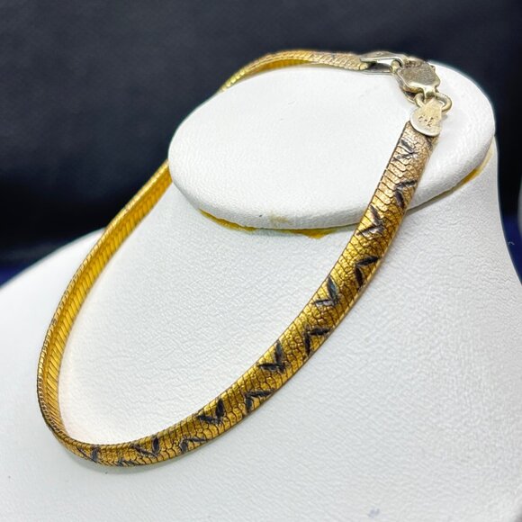 Italian Bracelet 925 Silver With Gold Vermeil Snake Chevron Chain Design 7” - Picture 16 of 16